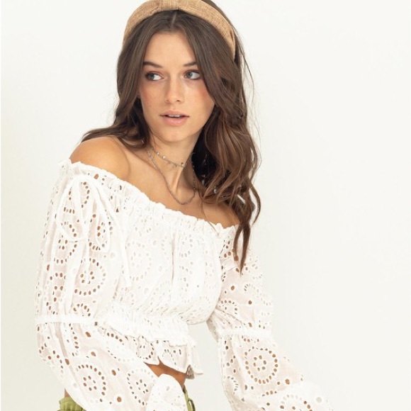 *BLACK FRIDAY SALE* You Are All I Need Eyelet Off The Shoulder Crop Top - Picture 3 of 4